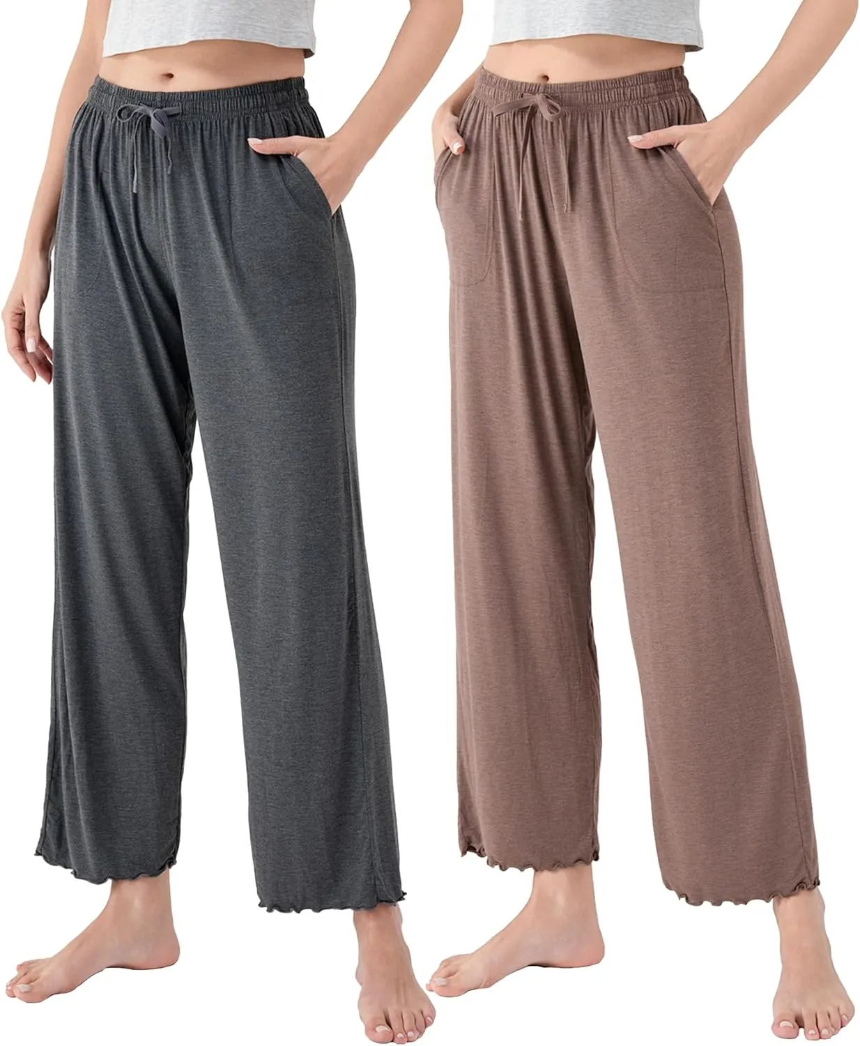 DAVID ARCHY Women Pajama Pants Bamboo Rayon Comfy Cooling Lounge Sleep Flowy Casual Wide Leg Pj Bottom with Pockets 1/2 Pack