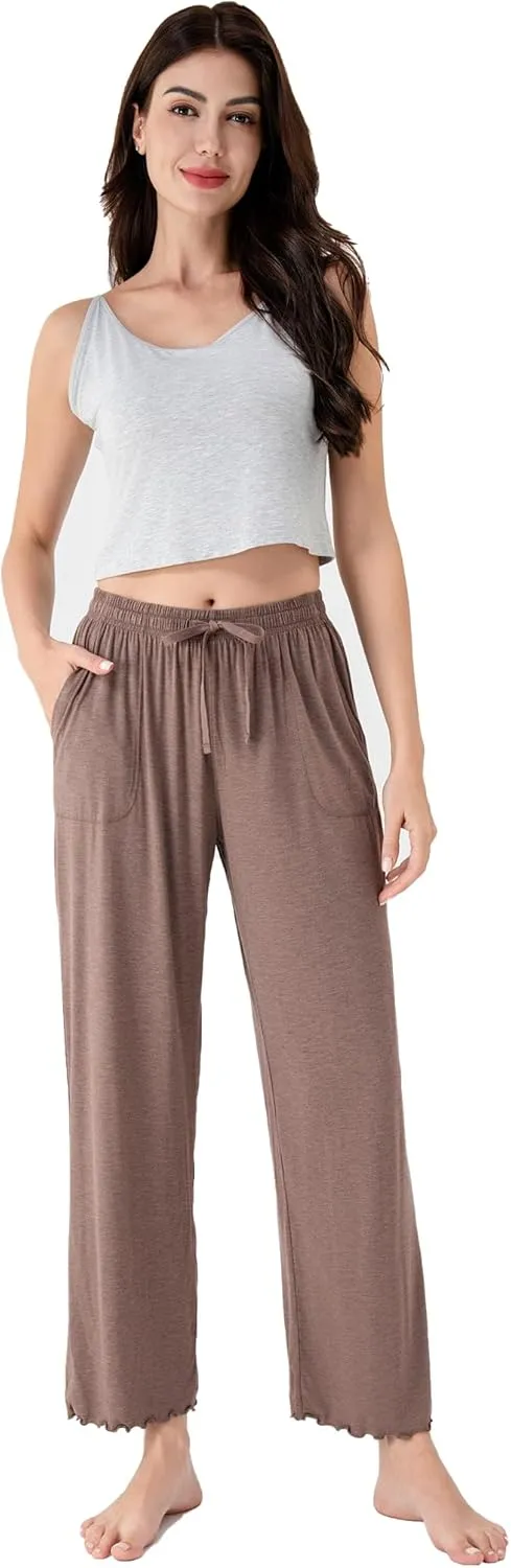 DAVID ARCHY Women Pajama Pants Bamboo Rayon Comfy Cooling Lounge Sleep Flowy Casual Wide Leg Pj Bottom with Pockets 1/2 Pack