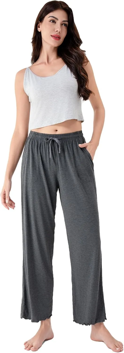 DAVID ARCHY Women Pajama Pants Bamboo Rayon Comfy Cooling Lounge Sleep Flowy Casual Wide Leg Pj Bottom with Pockets 1/2 Pack