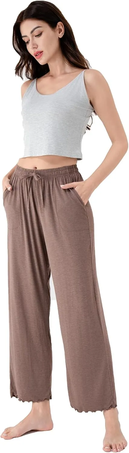 DAVID ARCHY Women Pajama Pants Bamboo Rayon Comfy Cooling Lounge Sleep Flowy Casual Wide Leg Pj Bottom with Pockets 1/2 Pack