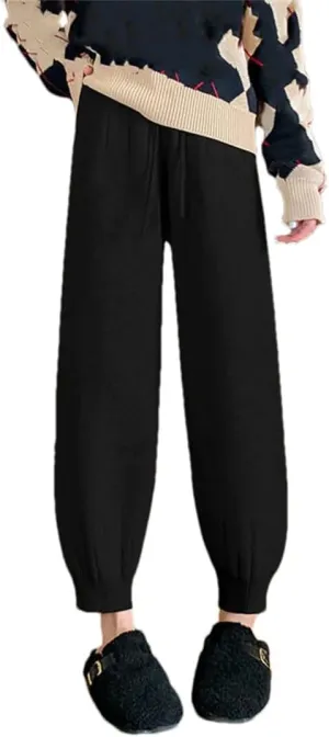 DBFBDTU Women Casual Harem Pants Loose Knitted Trousers Solid Color Sweater Trousers