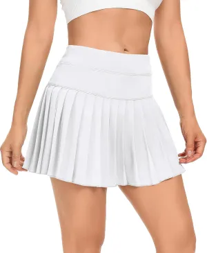DERCA Pleated Tennis Skirt for Women with Pockets Shorts Athletic Golf Skirts Workout Sports Activewear Skort