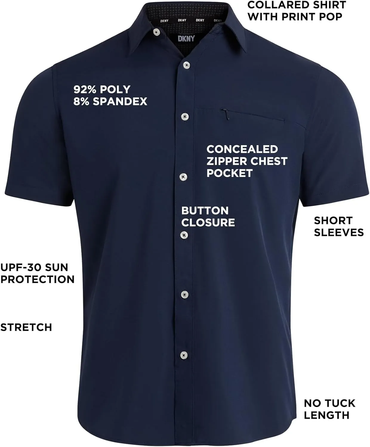 DKNY Mens Short Sleeve Button Down Shirts - Quick Dry Shirts for Men | Wrinkle Resist Stretch Mens Button Up Shirts