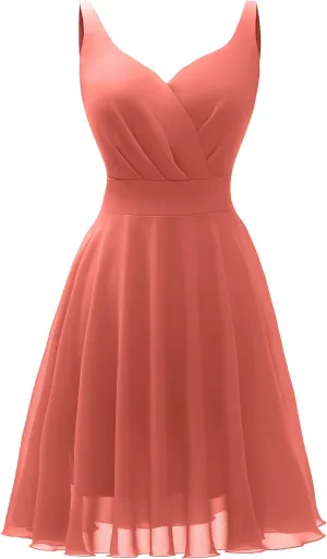 Dressever Summer Cocktail Dress V-Neck Adjustable Spaghetti Strap Chiffon Sundress