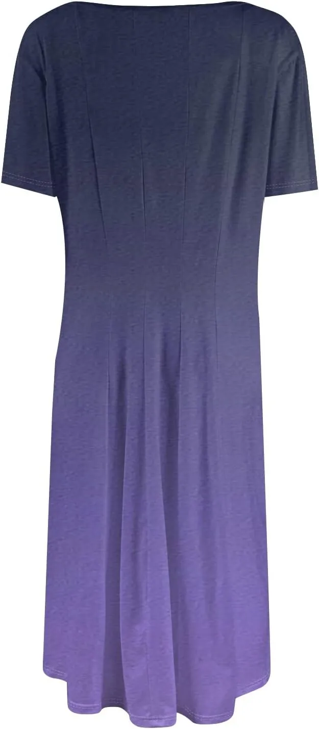 Easter Dress for Women Short Sleeve Casual Flowy Trendy Vacation Midi Dress Crewneck Beach Long Sundresses Summer