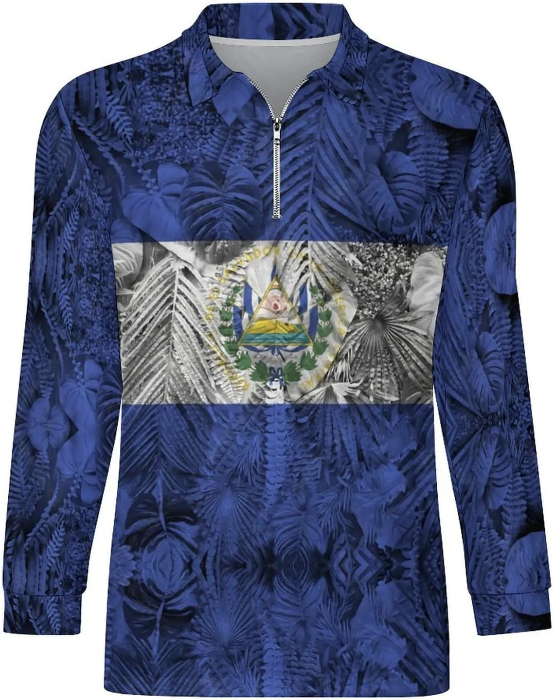 El Salvador Flag Mens Long Sleeve Classic Polo- Shirts Casual Polo- Shirts Office Work Shirts for Men