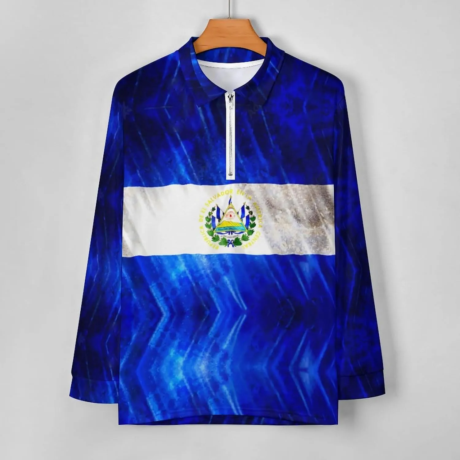 El Salvador Flag Mens Long Sleeve Classic Polo- Shirts Casual Polo- Shirts Office Work Shirts for Men