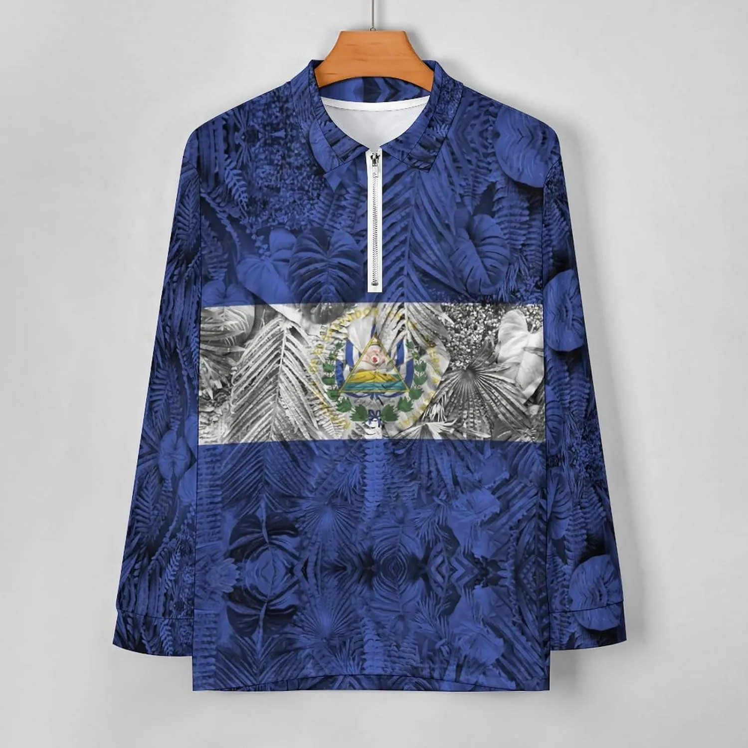 El Salvador Flag Mens Long Sleeve Classic Polo- Shirts Casual Polo- Shirts Office Work Shirts for Men
