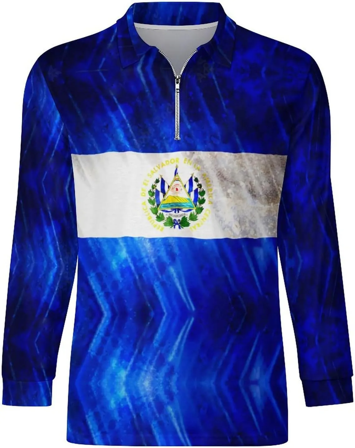 El Salvador Flag Mens Long Sleeve Classic Polo- Shirts Casual Polo- Shirts Office Work Shirts for Men