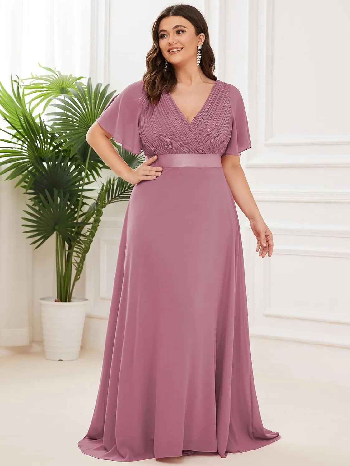 Ever-Pretty Women's Double V-Neck Chiffon Formal Dresses Plus Size Bridesmaid Dress 09890-DA