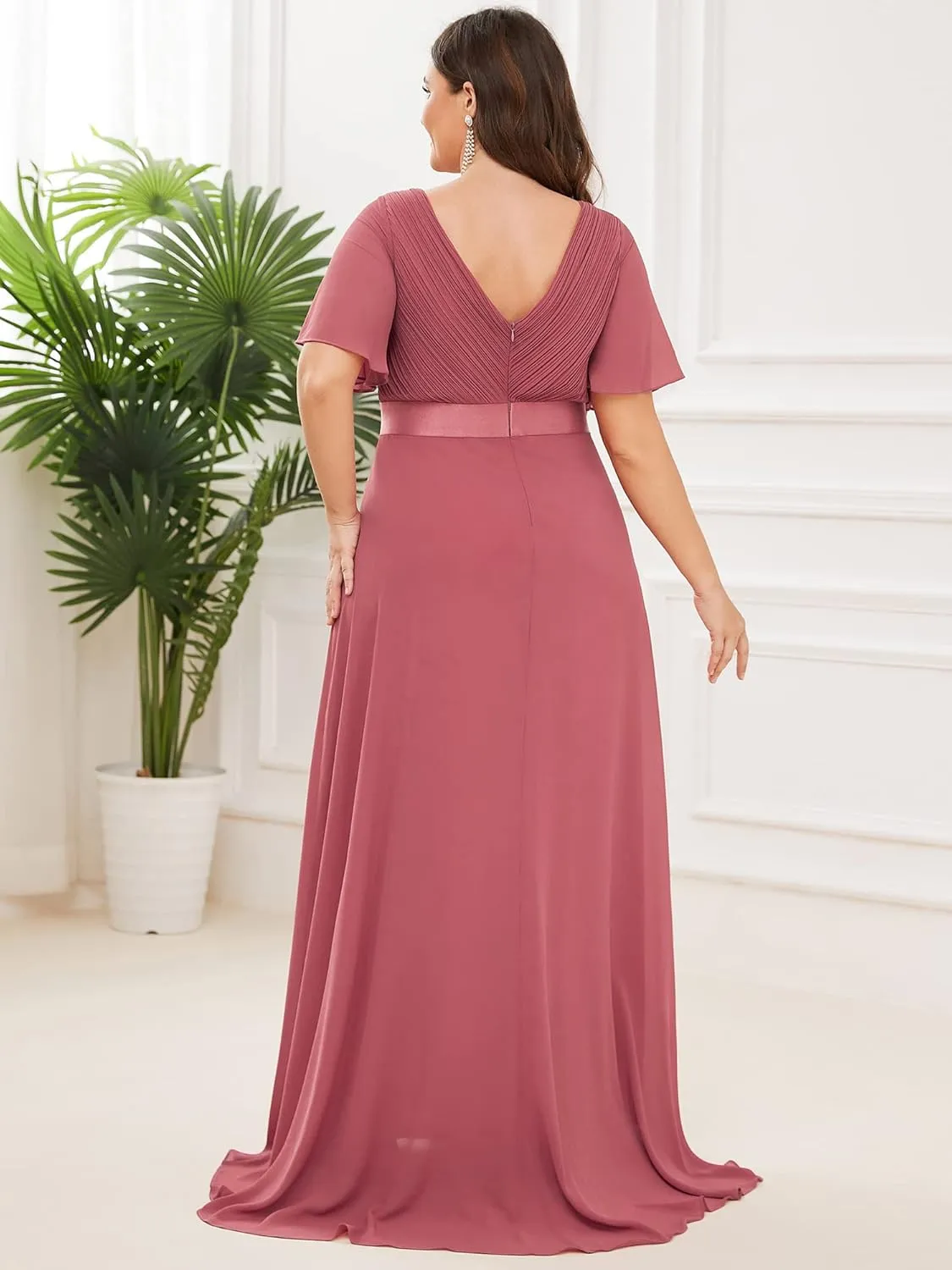 Ever-Pretty Women's Double V-Neck Chiffon Formal Dresses Plus Size Bridesmaid Dress 09890-DA