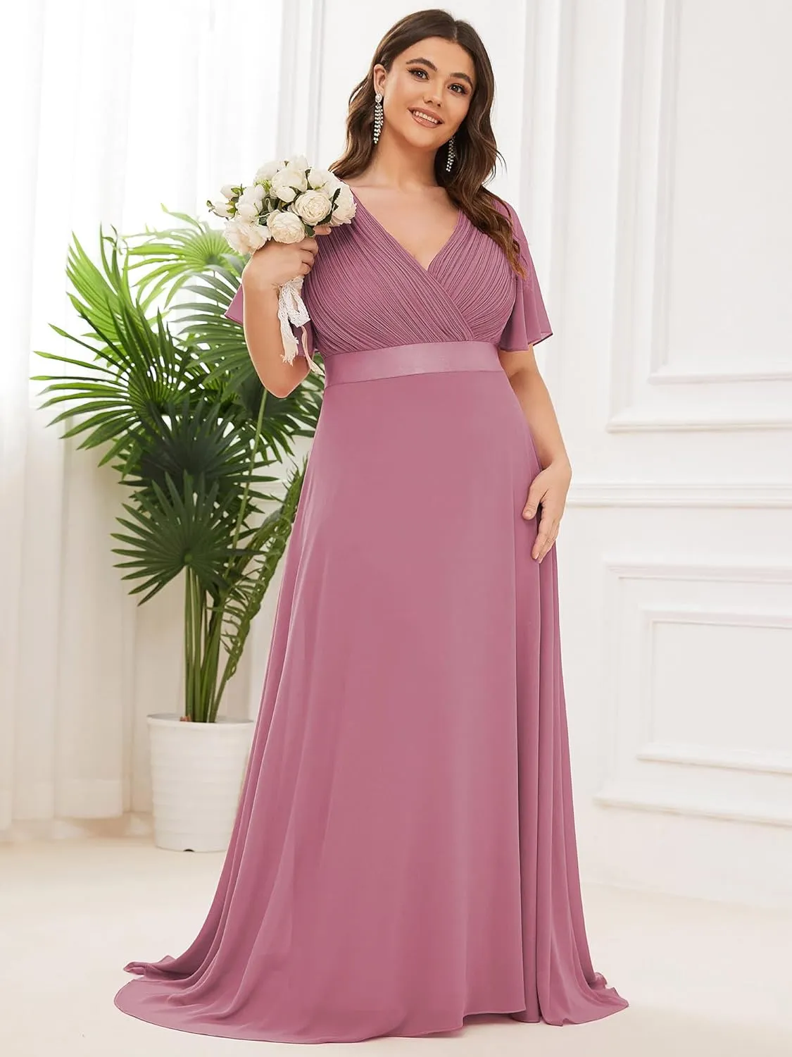 Ever-Pretty Women's Double V-Neck Chiffon Formal Dresses Plus Size Bridesmaid Dress 09890-DA
