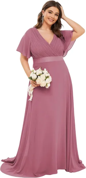 Ever-Pretty Women's Double V-Neck Chiffon Formal Dresses Plus Size Bridesmaid Dress 09890-DA