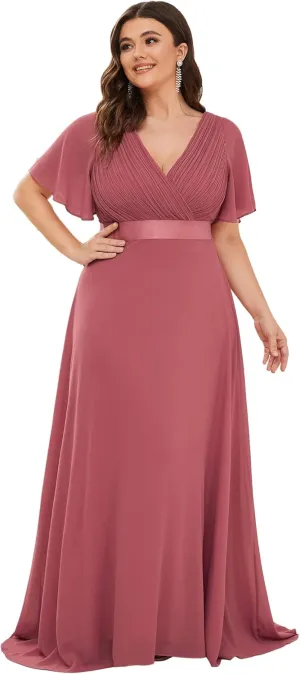 Ever-Pretty Women's Double V-Neck Chiffon Formal Dresses Plus Size Bridesmaid Dress 09890-DA