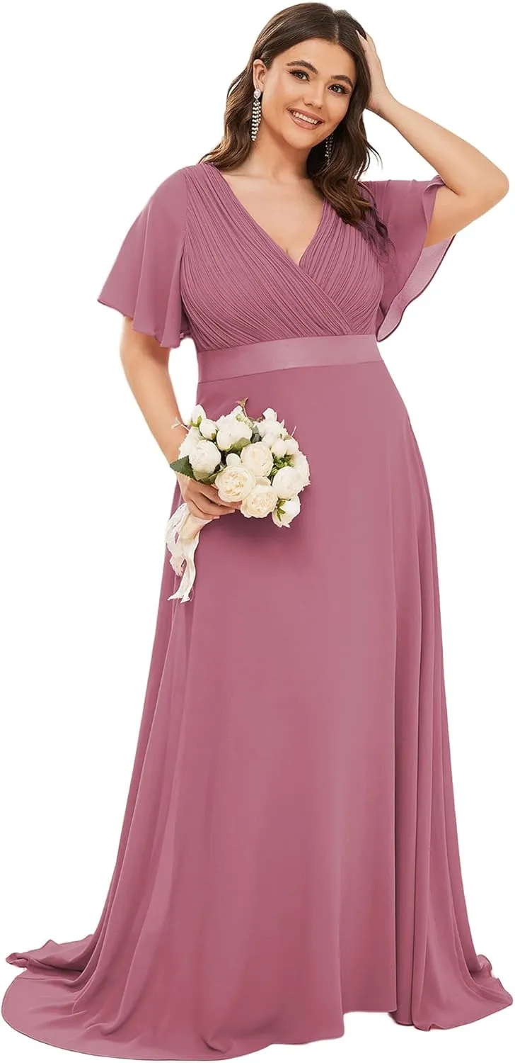Ever-Pretty Women's Double V-Neck Chiffon Formal Dresses Plus Size Bridesmaid Dress 09890-DA