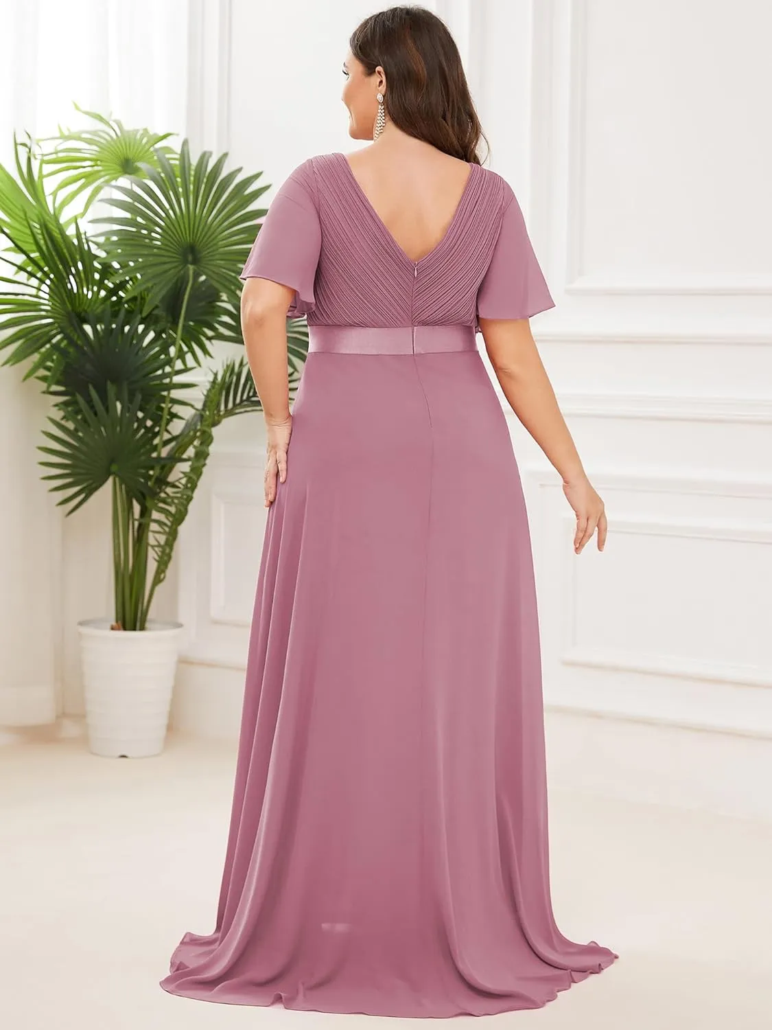 Ever-Pretty Women's Double V-Neck Chiffon Formal Dresses Plus Size Bridesmaid Dress 09890-DA