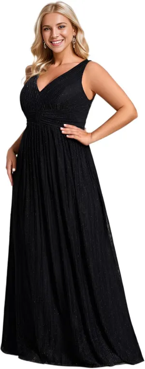 Ever-Pretty Women's Glitter V Neck Formal Gowns Pleated Sleeveless Plus Size Formal Dress 02133-DA