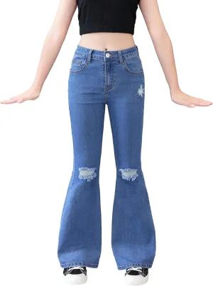 Floerns Girls Casual Denim Pants High Waist Flare Leg Jeans with Pocket