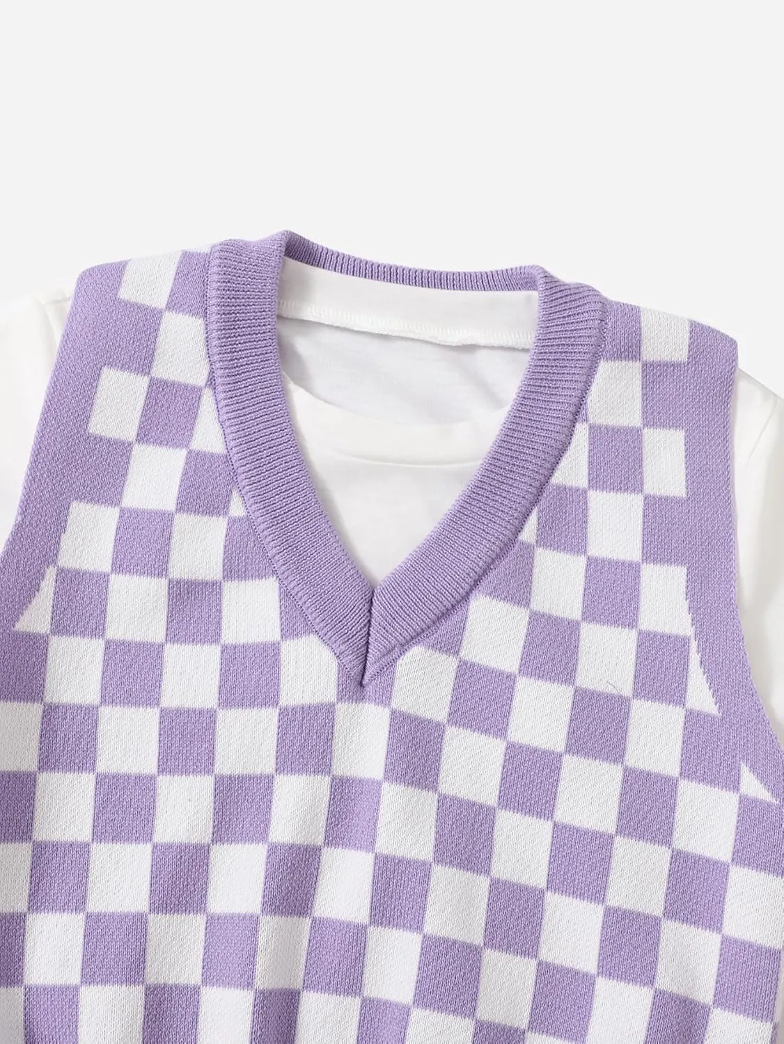 Floerns Girls Checker Print V Neck Sleeveless Sweater Vest Tank Top