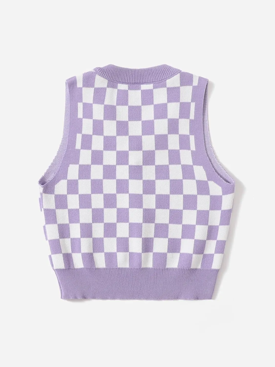 Floerns Girls Checker Print V Neck Sleeveless Sweater Vest Tank Top