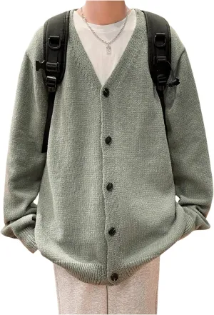 Floerns Men's Solid Long Sleeve Button Front V Neck Knitwear Cardigan Sweater