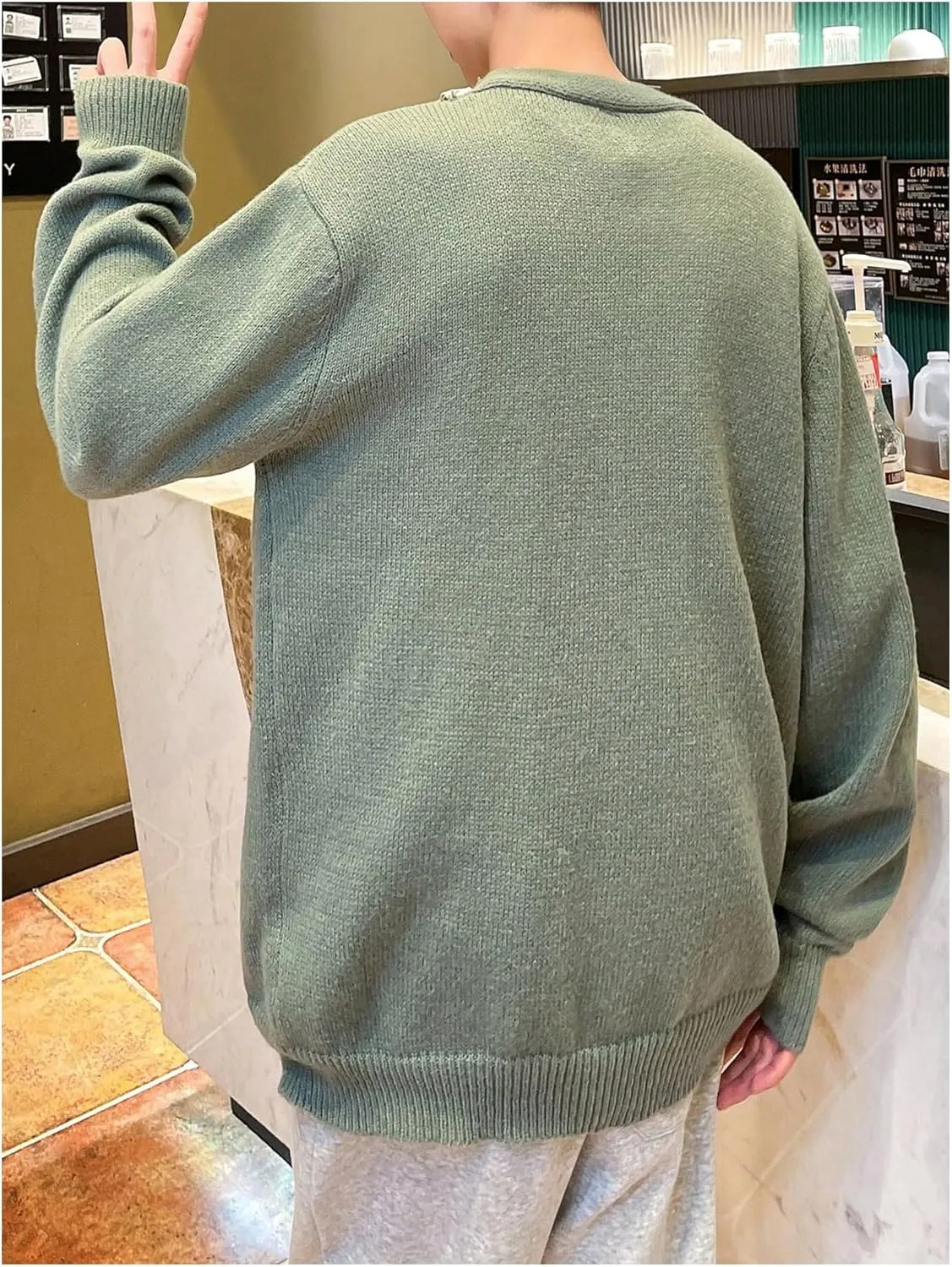 Floerns Men's Solid Long Sleeve Button Front V Neck Knitwear Cardigan Sweater