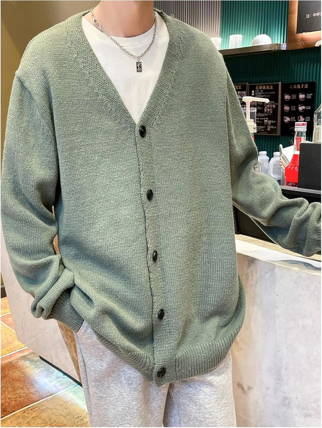 Floerns Men's Solid Long Sleeve Button Front V Neck Knitwear Cardigan Sweater