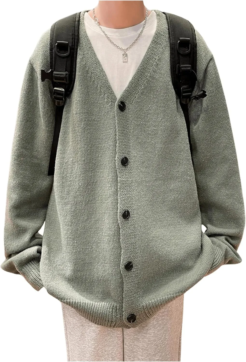 Floerns Men's Solid Long Sleeve Button Front V Neck Knitwear Cardigan Sweater