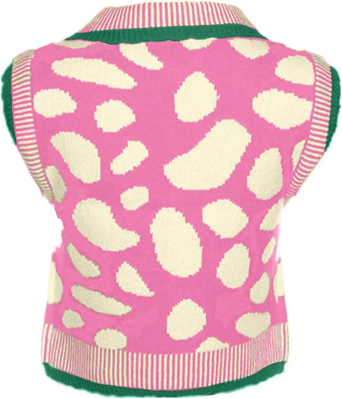 Floerns Women's Allover Print Sleeveless Knitted Tank Lapel Collar Sweater Vest