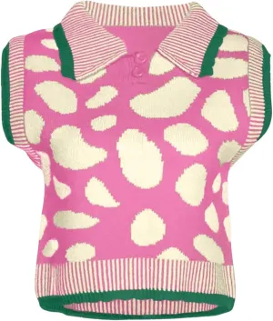 Floerns Women's Allover Print Sleeveless Knitted Tank Lapel Collar Sweater Vest