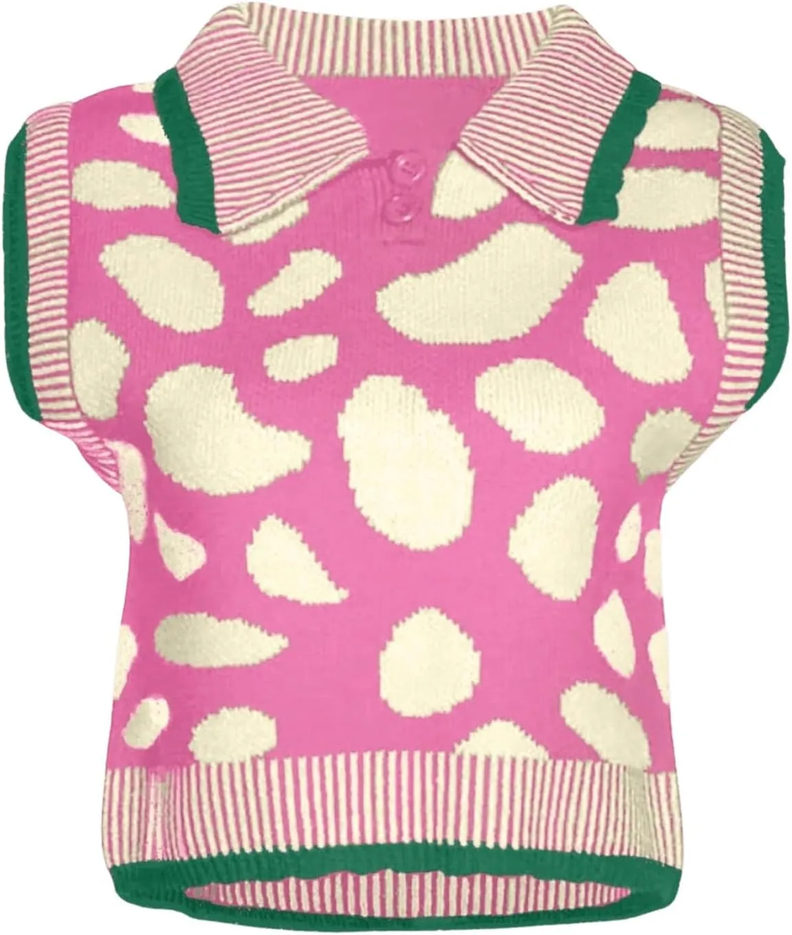 Floerns Women's Allover Print Sleeveless Knitted Tank Lapel Collar Sweater Vest