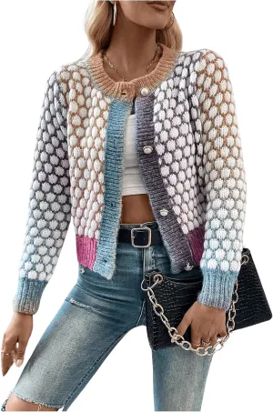 Floerns Women's Ombre Marled Knitwear Long Sleeve Button Front Cardigan