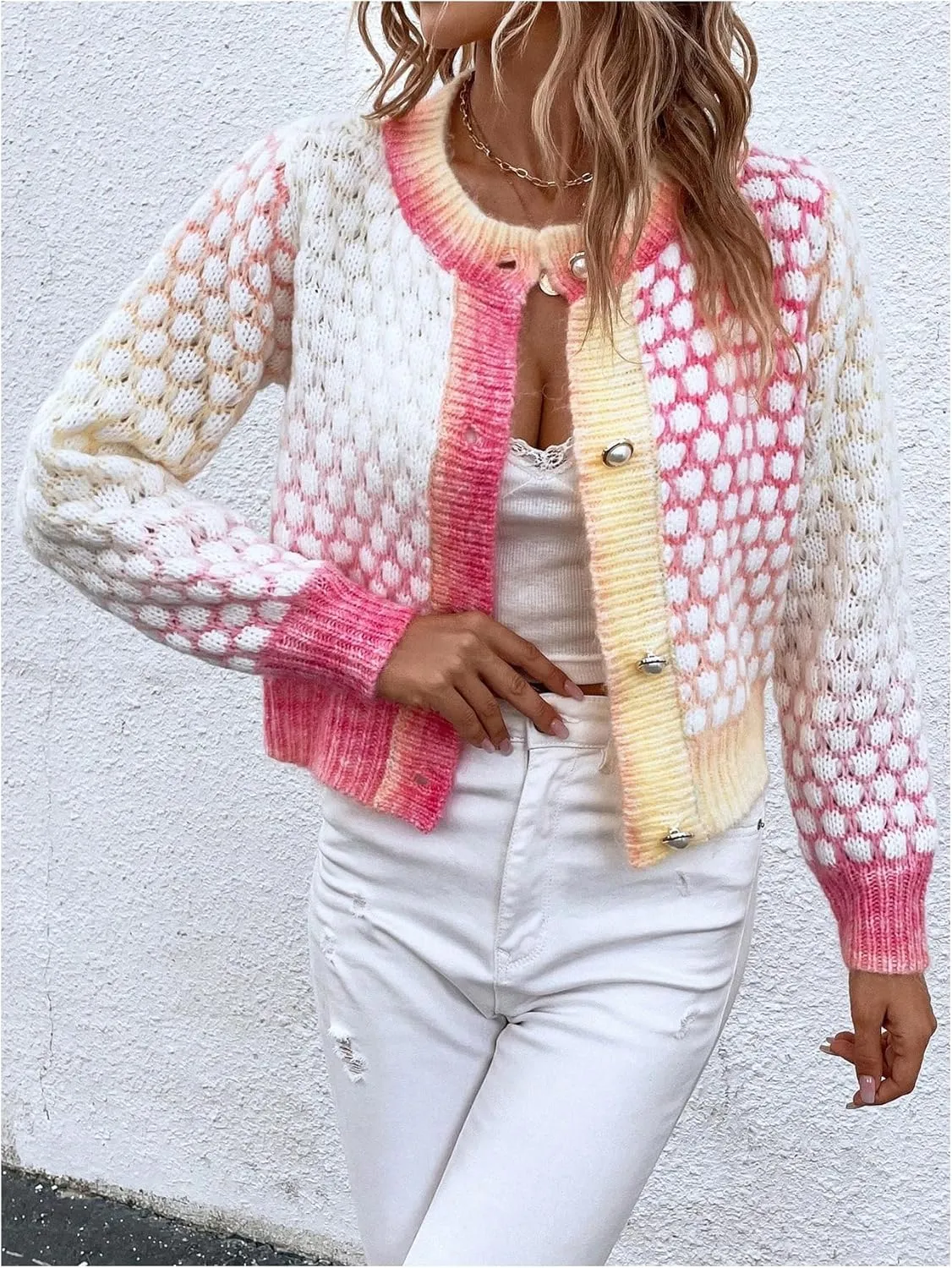 Floerns Women's Ombre Marled Knitwear Long Sleeve Button Front Cardigan