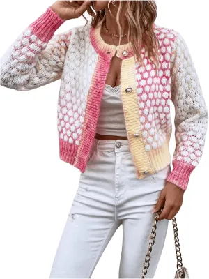 Floerns Women's Ombre Marled Knitwear Long Sleeve Button Front Cardigan