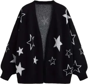 Floerns Women's Plus Size Graphic Print Long Sleeve Open Front Knitwear Cardigan