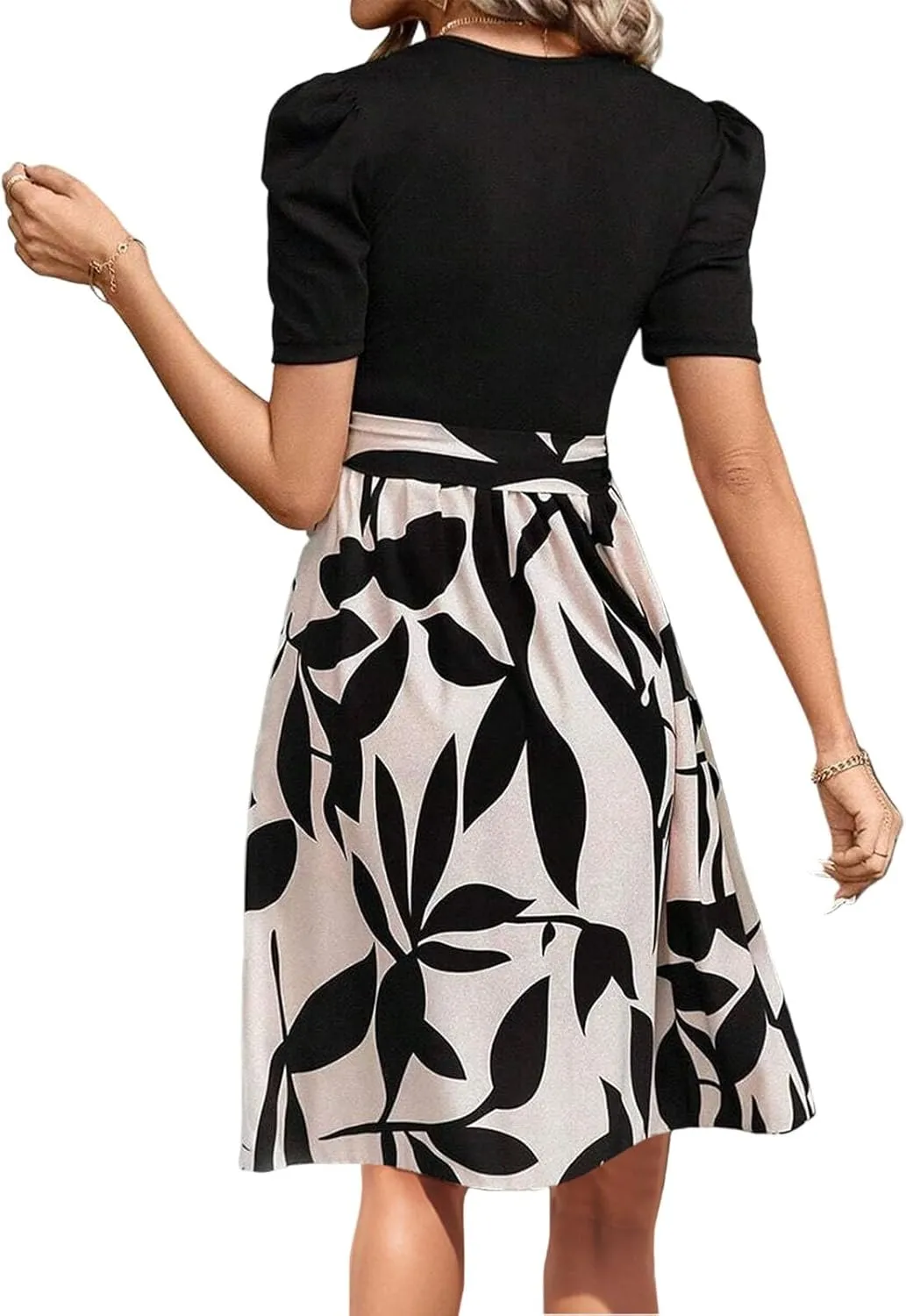 Floral Mini Dress for Women Causal Summer Tie Empire Waist Wrap Dress Short Sleeve Knee Length Flowy Ruffle Dresses