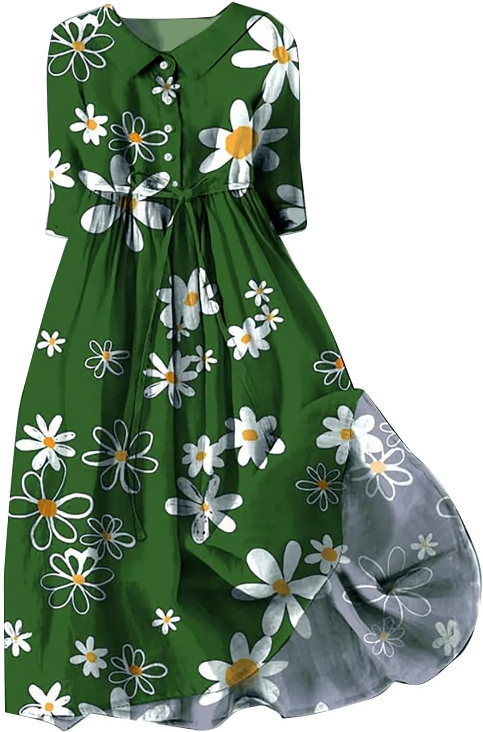 Floral Pattern Dresses for Women 2025 Maxi Button Down Plus Size A Line Dress Trendy 3/4 Sleeve Dress Summer Dresses