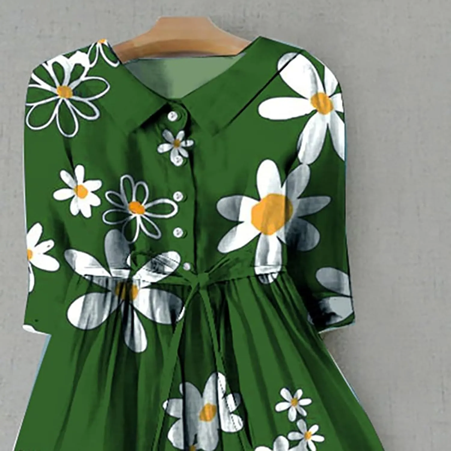 Floral Pattern Dresses for Women 2025 Maxi Button Down Plus Size A Line Dress Trendy 3/4 Sleeve Dress Summer Dresses