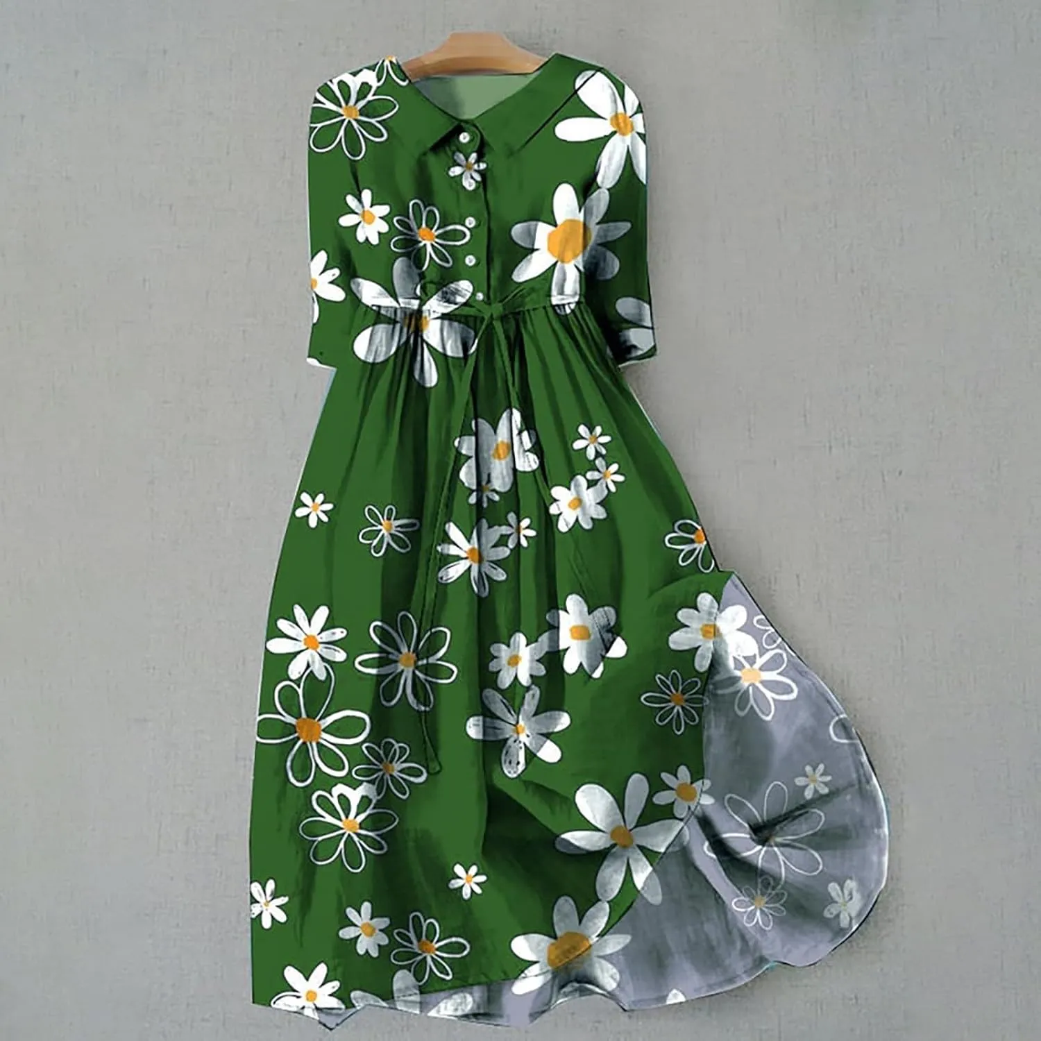 Floral Pattern Dresses for Women 2025 Maxi Button Down Plus Size A Line Dress Trendy 3/4 Sleeve Dress Summer Dresses