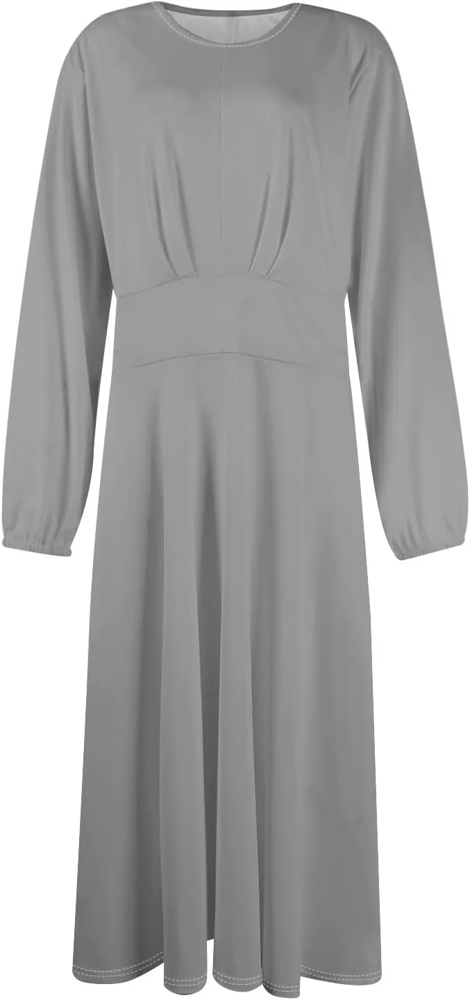 Formal Long Sleeve Midi Dress for Women Trendy Plus Size A Line Dress Casual Flowy Elegant Floral Smocked Dress