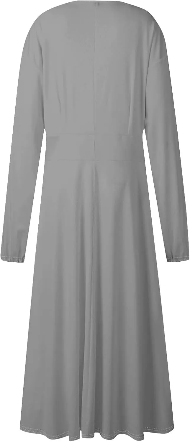 Formal Long Sleeve Midi Dress for Women Trendy Plus Size A Line Dress Casual Flowy Elegant Floral Smocked Dress