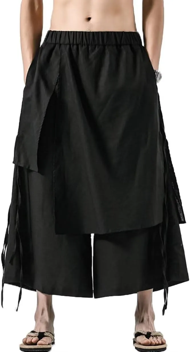 FTIMILD Men's Baggy Skirt Pants Loose Wide Leg Harem Pants Casual Japanese Pants