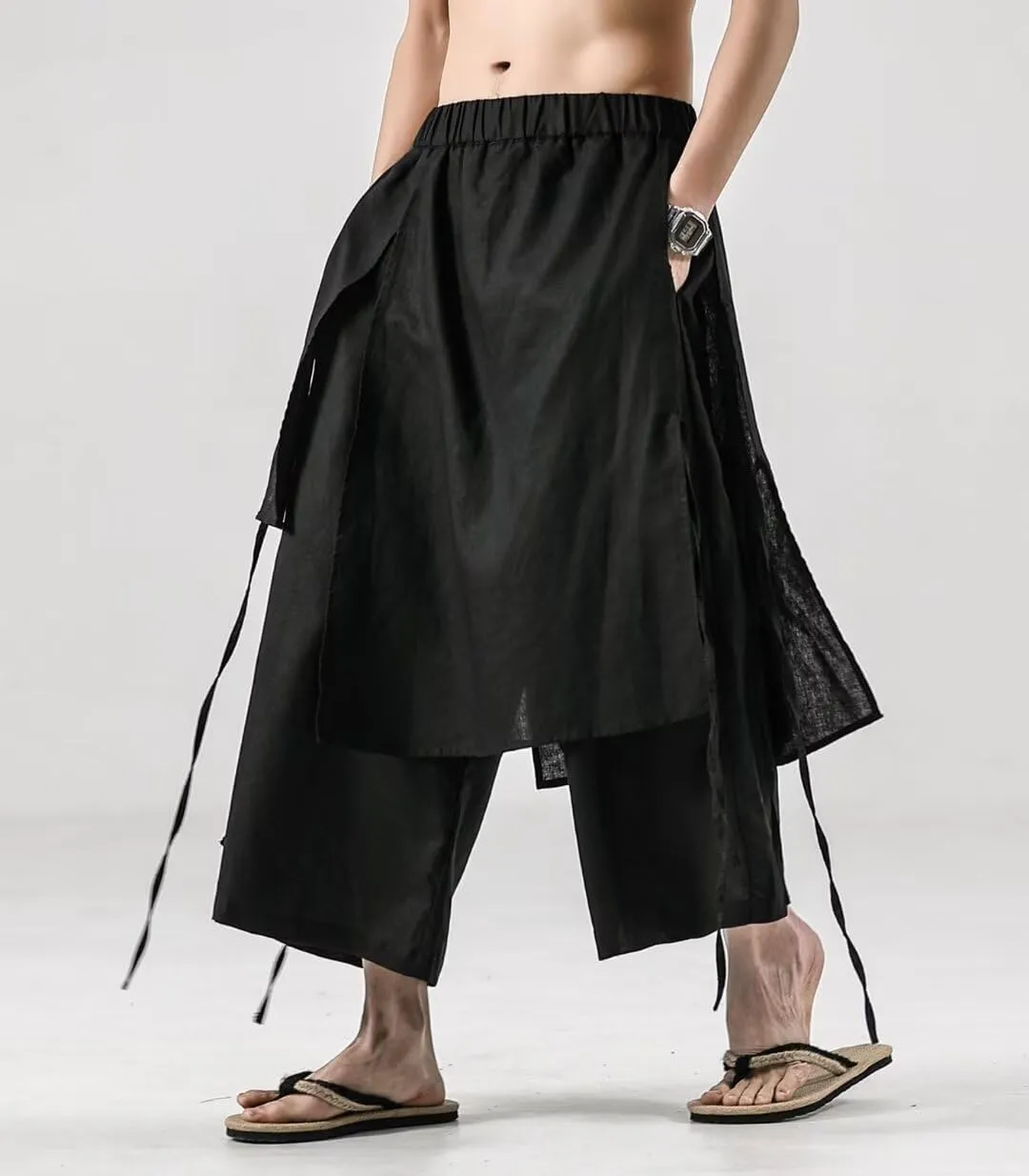 FTIMILD Men's Baggy Skirt Pants Loose Wide Leg Harem Pants Casual Japanese Pants