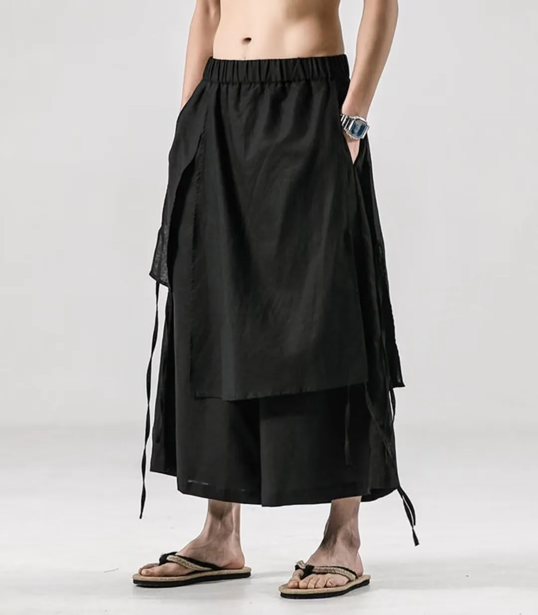 FTIMILD Men's Baggy Skirt Pants Loose Wide Leg Harem Pants Casual Japanese Pants