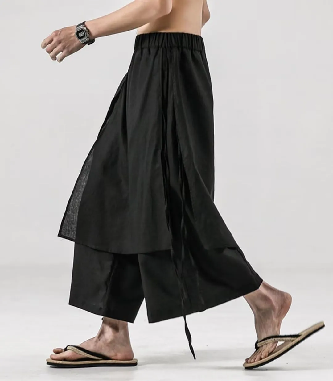 FTIMILD Men's Baggy Skirt Pants Loose Wide Leg Harem Pants Casual Japanese Pants