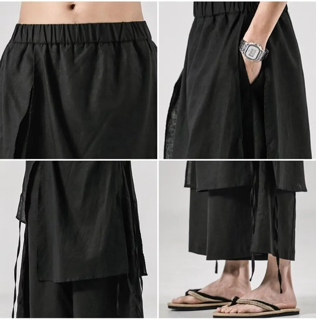 FTIMILD Men's Baggy Skirt Pants Loose Wide Leg Harem Pants Casual Japanese Pants