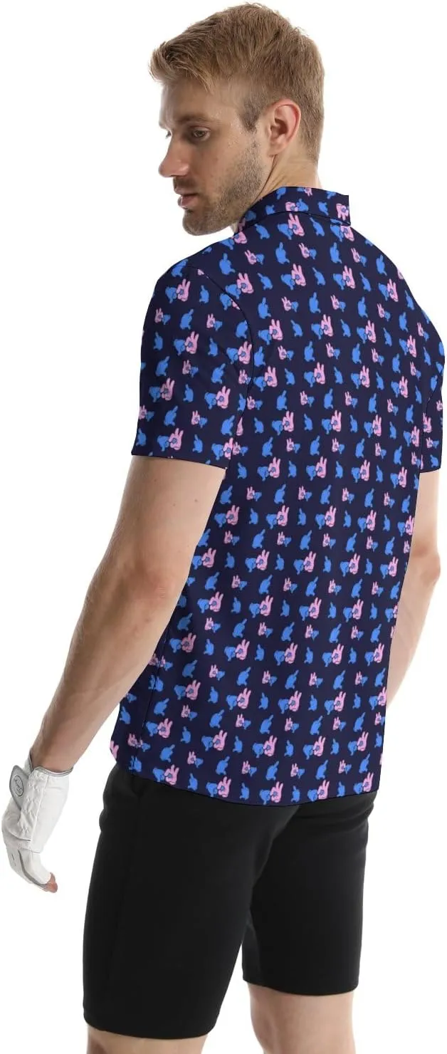 Golf Polo Shirts for Men Funny Print Quick Dry Short Sleeve Performance Golf Shirts Moisture Wicking Polo Shirts