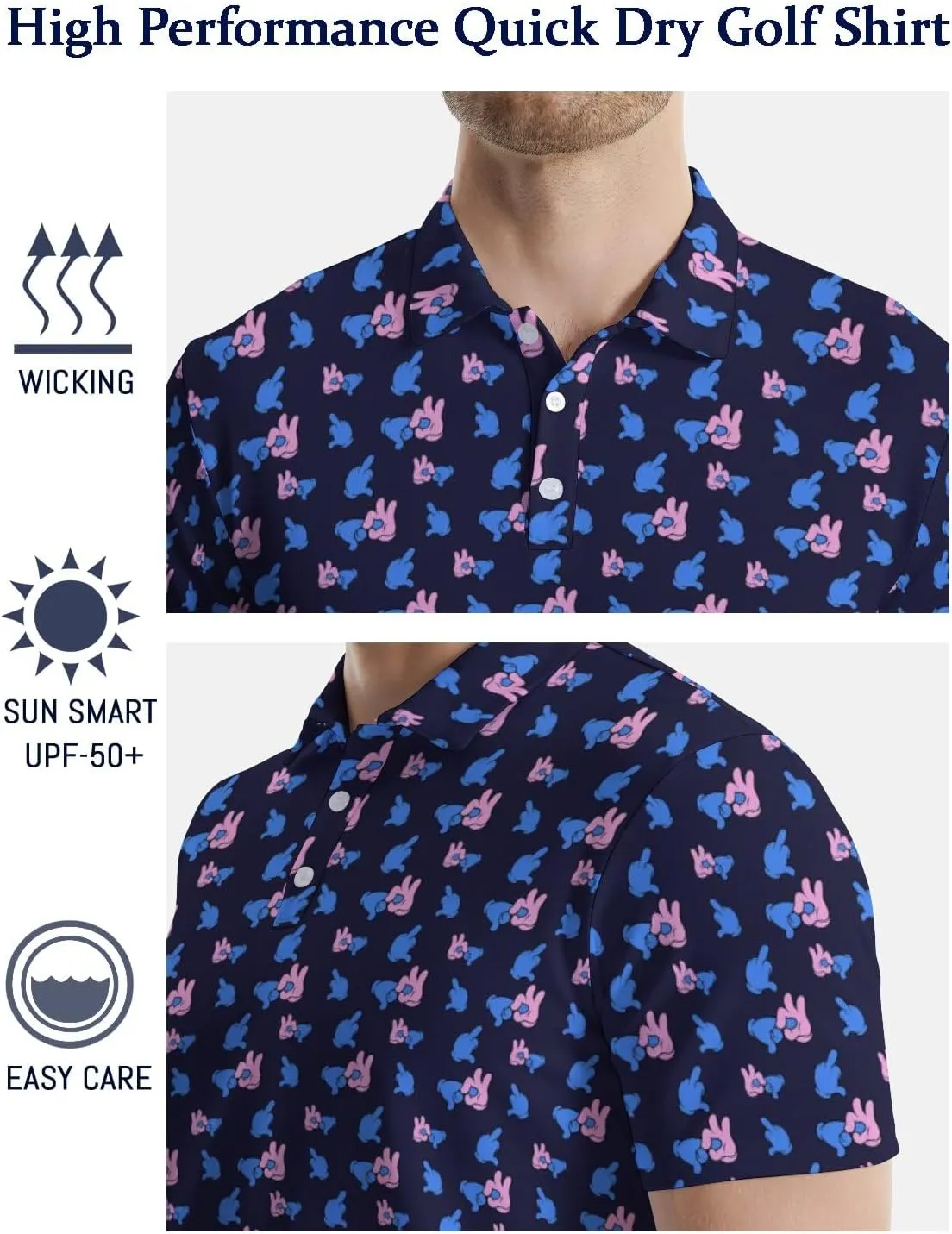 Golf Polo Shirts for Men Funny Print Quick Dry Short Sleeve Performance Golf Shirts Moisture Wicking Polo Shirts