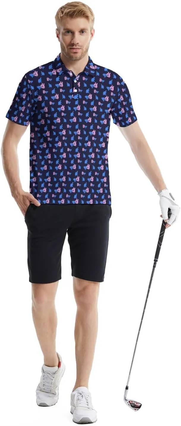 Golf Polo Shirts for Men Funny Print Quick Dry Short Sleeve Performance Golf Shirts Moisture Wicking Polo Shirts