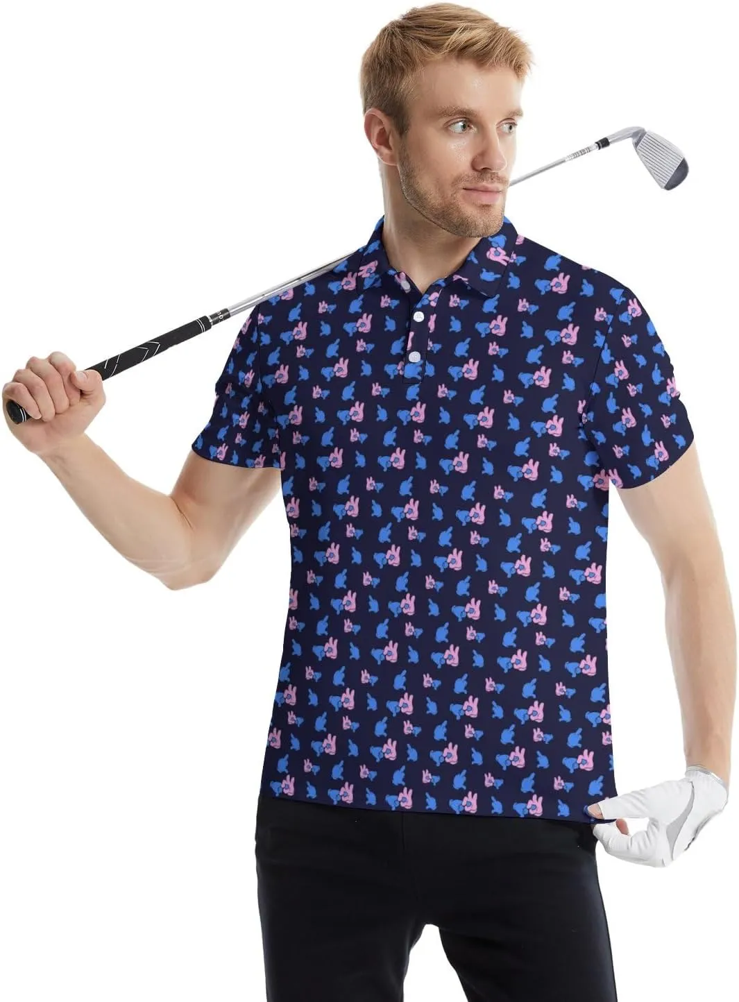 Golf Polo Shirts for Men Funny Print Quick Dry Short Sleeve Performance Golf Shirts Moisture Wicking Polo Shirts